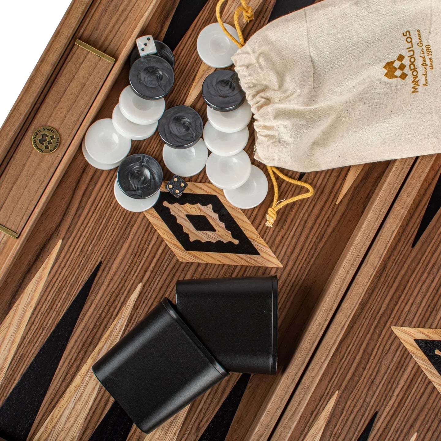 Manopoulos Walnut Backgammon - Maple Inlaid Points