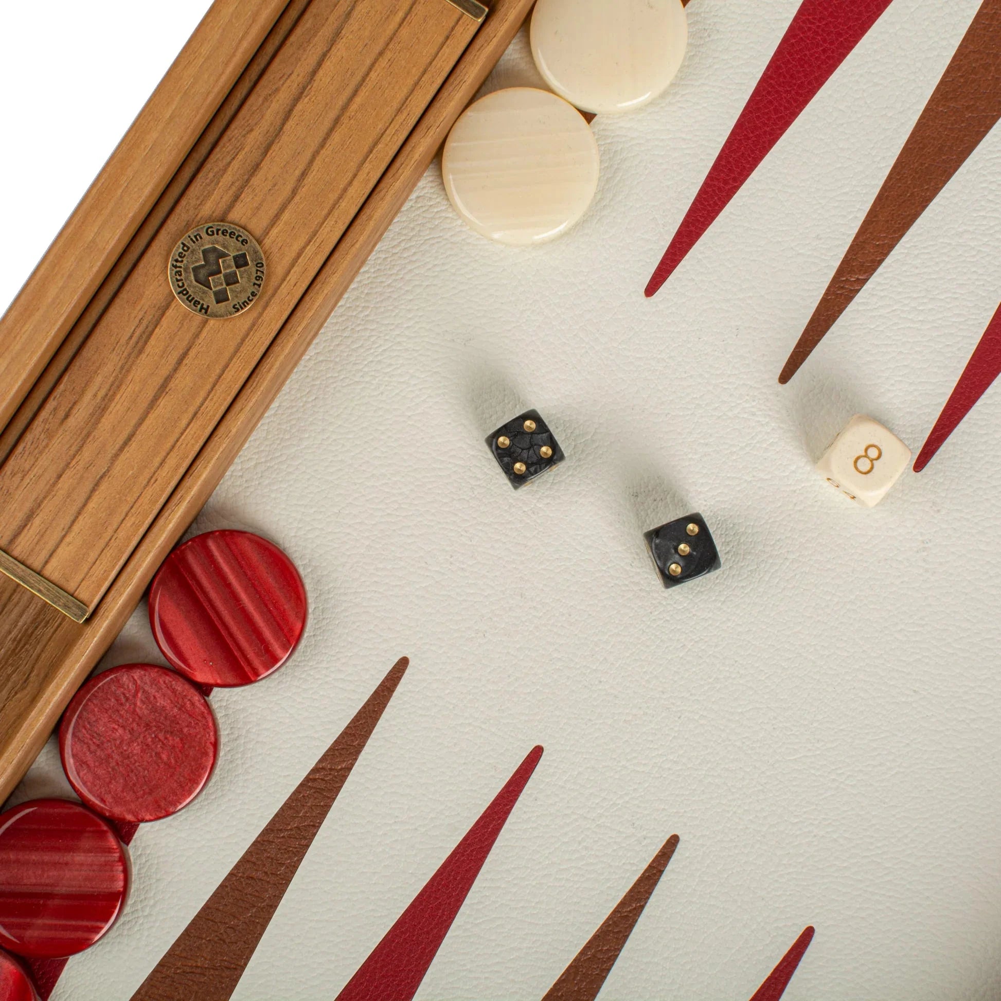 Manopoulos Raspberry Leather-Marquetry Backgammon