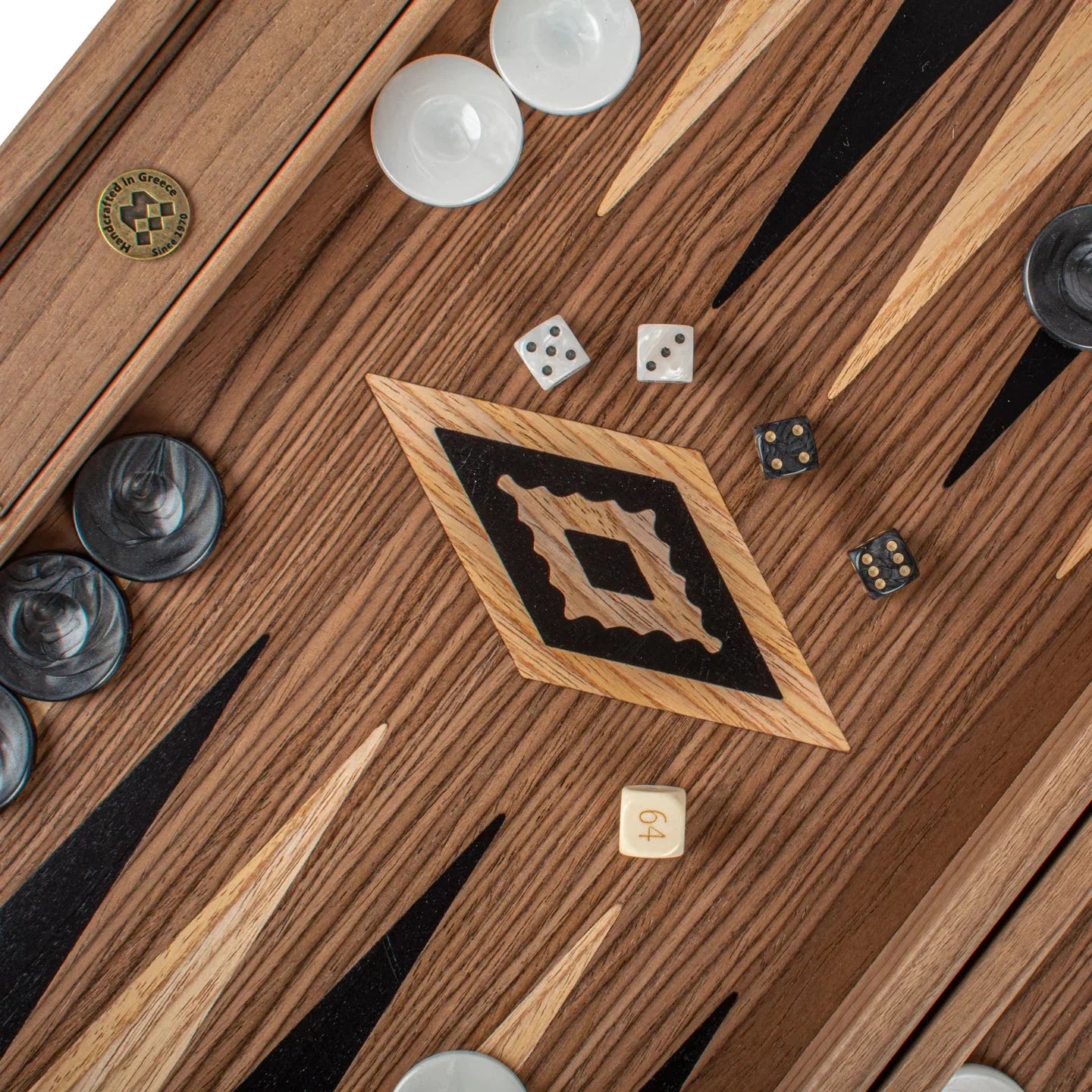 Manopoulos Walnut Backgammon - Maple Inlaid Points