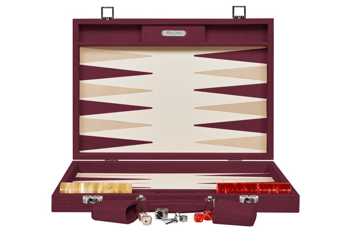Hector Saxe Buffalo Leather Competition Backgammon - Bordeaux Chain