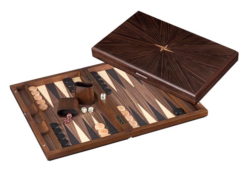 Backgammon Rose des Vents - Large Marquetry Wood Set with Compass Rose